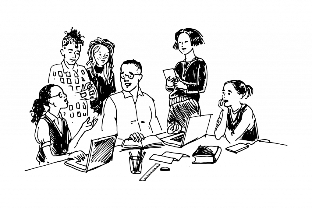 illustration of youth and adult having a meeting